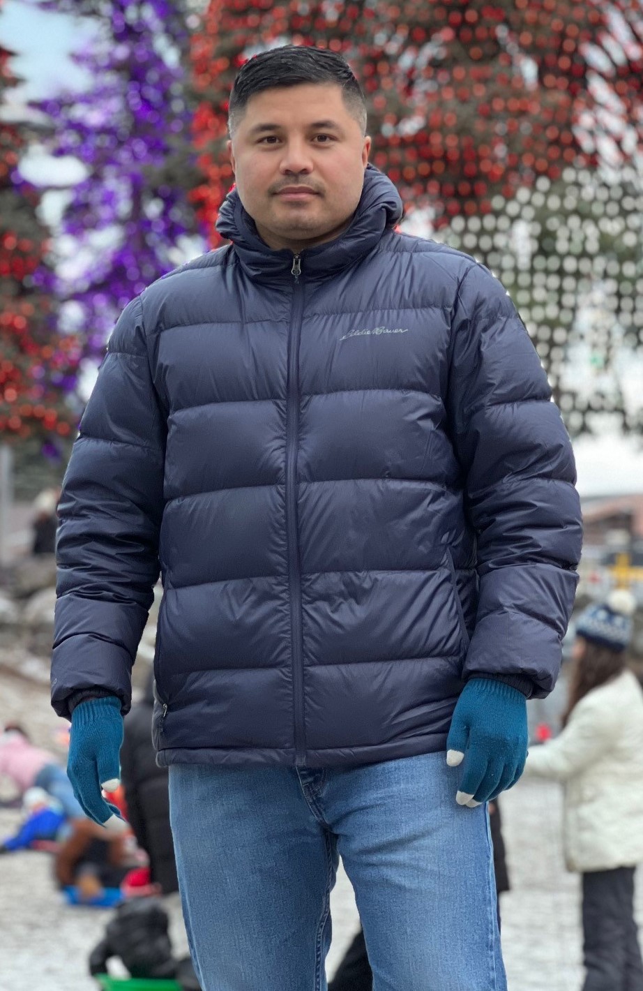 man in blue jacket