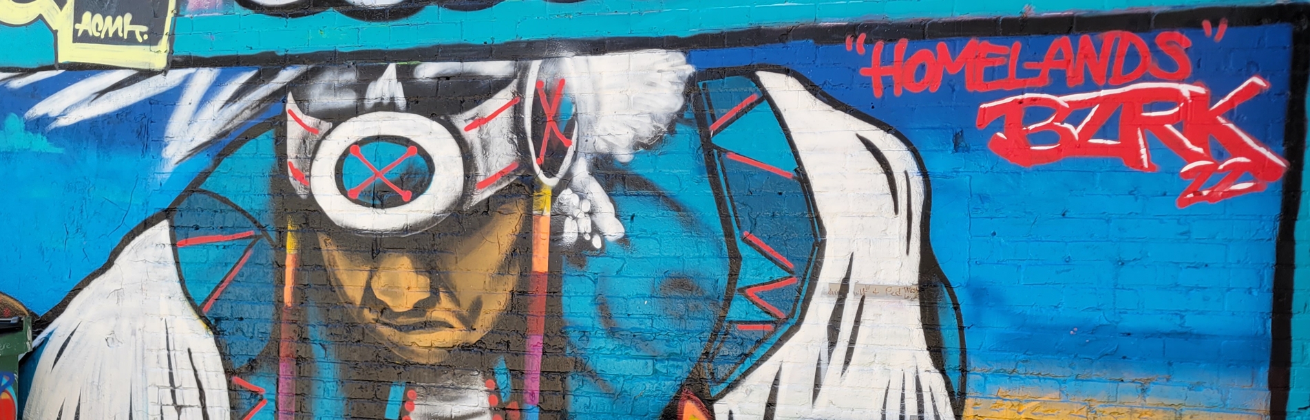 Indegenous street art, titled "Homelands"